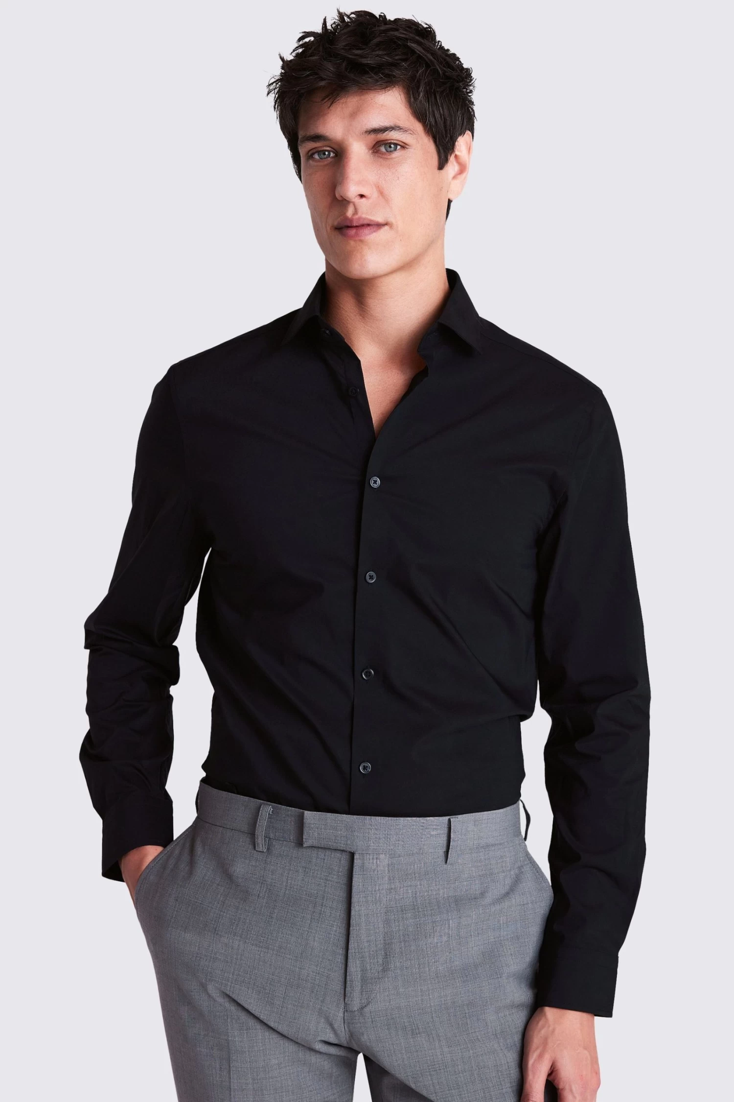 MOSS Skinny Fit Black Single Cuff Stretch Shirt 3 MOSS Skinny Fit Black Single Cuff Stretch Shirt
