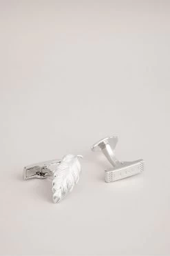 Ted Baker Silver Tone Leaf Cufflinks