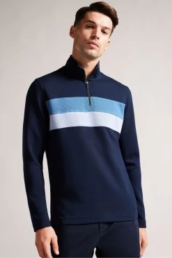 Ted Baker Navy Blue Veller Long Sleeved Slim Fit Half Zip Jumper