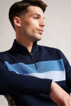 Ted Baker Navy Blue Veller Long Sleeved Slim Fit Half Zip Jumper -Fashion Men Shop 432439s3