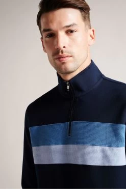 Ted Baker Navy Blue Veller Long Sleeved Slim Fit Half Zip Jumper -Fashion Men Shop 432439s4
