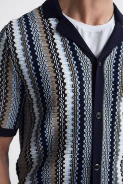Reiss Gibbon Cuban Collar Striped Button Through Shirt 11 Reiss Gibbon Cuban Collar Striped Button Through Shirt -Fashion Men Shop 4BY870s4