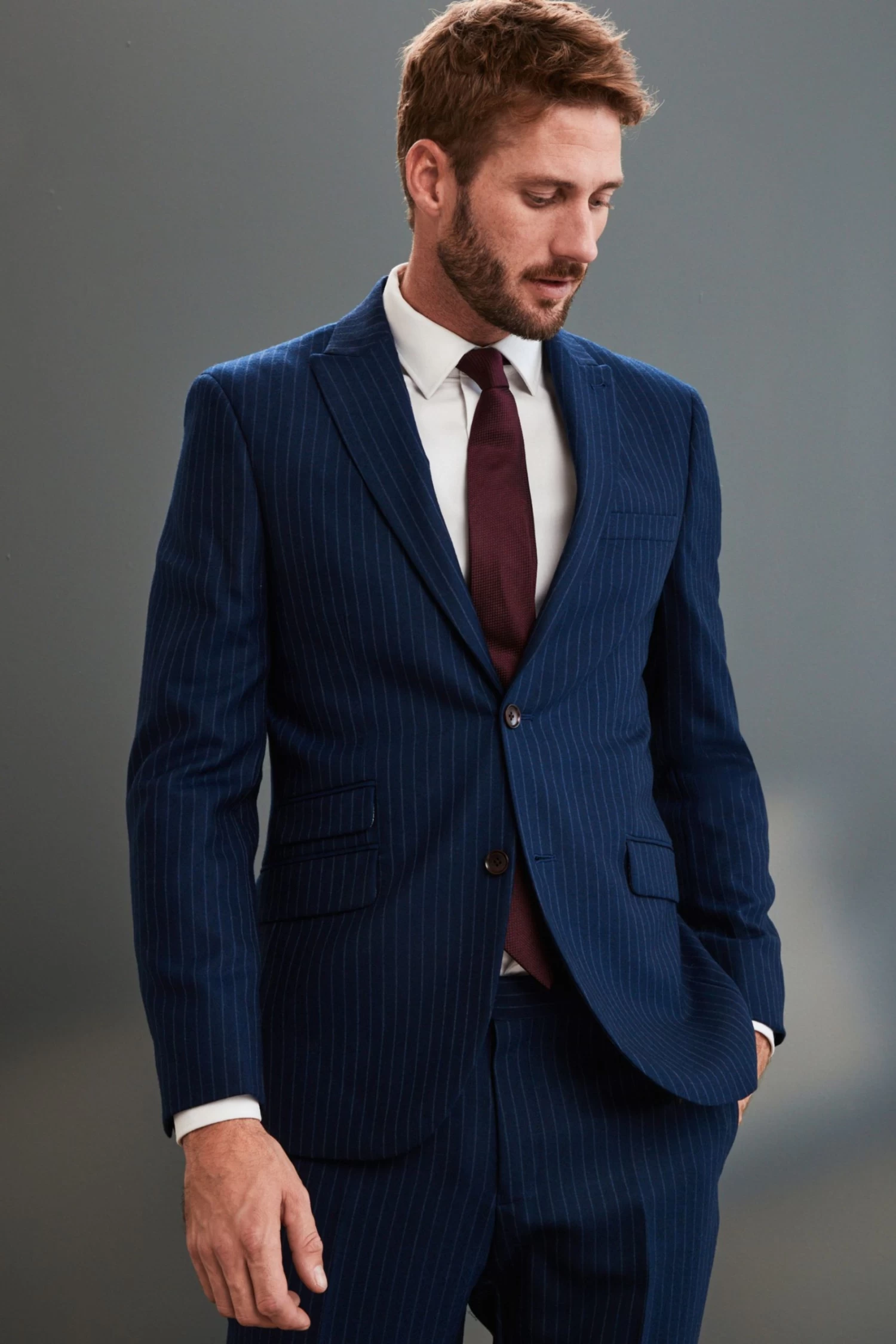 Next Blue Stripe Signature Empire Mills 100% Wool Stripe Suit: Jacket 4 Next Blue Stripe Signature Empire Mills 100% Wool Stripe Suit: Jacket - Image 2