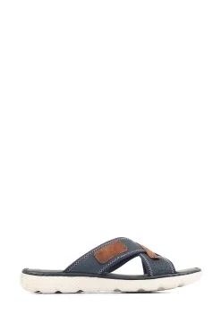 Pavers Blue Leather Slider Sandals -Fashion Men Shop 523348s2