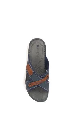 Pavers Blue Leather Slider Sandals -Fashion Men Shop 523348s4