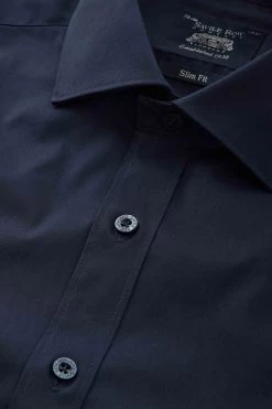 Savile Row Company Navy Blue Slim Fit Stretch Single Cuff Shirt -Fashion Men Shop 590802s4