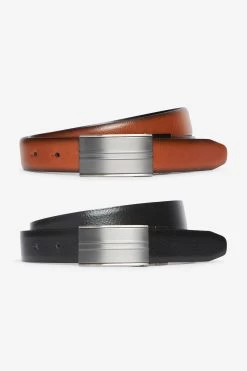 Next Black/Tan Brown Signature Reversible Italian Leather Plaque Belt 9 Next Black/Tan Brown Signature Reversible Italian Leather Plaque Belt -Fashion Men Shop 616294s3