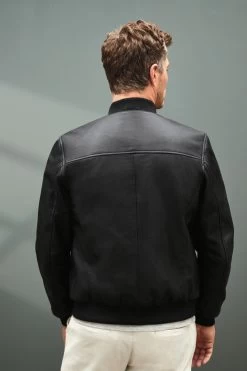 Next Black Signature Leather Bomber Jacket -Fashion Men Shop 667 301s3