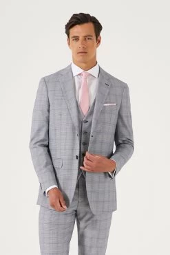 Skopes Anello Grey Check Tailored Fit Suit Jacket