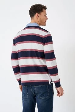 Crew Clothing Company White Stripe Cotton Classic Rugby Shirt -Fashion Men Shop 803190s2