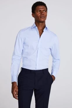 MOSS Slim Fit Sky Blue Double Cuff Stretch Shirt