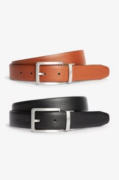 Next Black/Tan Brown Signature Italian Leather Grain Effect Belt -Fashion Men Shop 926529s3