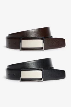 Next Black/Brown Signature Reversible Plaque Leather Belt -Fashion Men Shop 950952s3