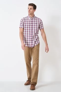 Crew Clothing Company Check Print Cotton Classic White Shirt -Fashion Men Shop 980435s3