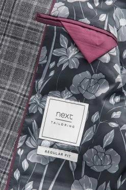 Next Grey Regular Fit Check Suit: Jacket -Fashion Men Shop A86 741s6