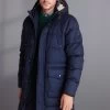 Next Navy Blue Textured Look Long Puffer Coat -Fashion Men Shop A94 056s