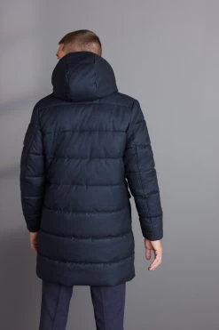 Next Navy Blue Textured Look Long Puffer Coat -Fashion Men Shop A94 056s3