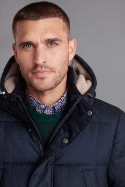 Next Navy Blue Textured Look Long Puffer Coat -Fashion Men Shop A94 056s4