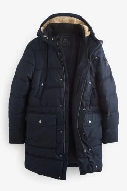 Next Navy Blue Textured Look Long Puffer Coat -Fashion Men Shop A94056s7
