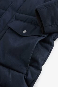 Next Navy Blue Textured Look Long Puffer Coat -Fashion Men Shop A94056s9