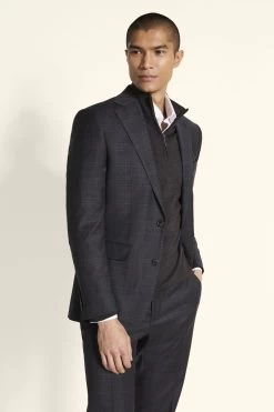 MOSS Tailored Fit Grey Wool Check Suit: Jacket