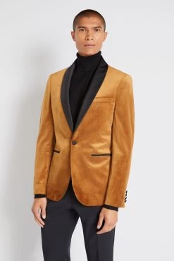 MOSS Orange Slim Fit Camel Velvet Jacket -Fashion Men Shop A98 900s2