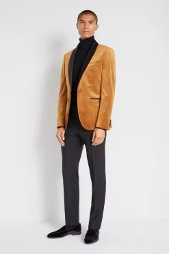 MOSS Orange Slim Fit Camel Velvet Jacket -Fashion Men Shop A98 900s4