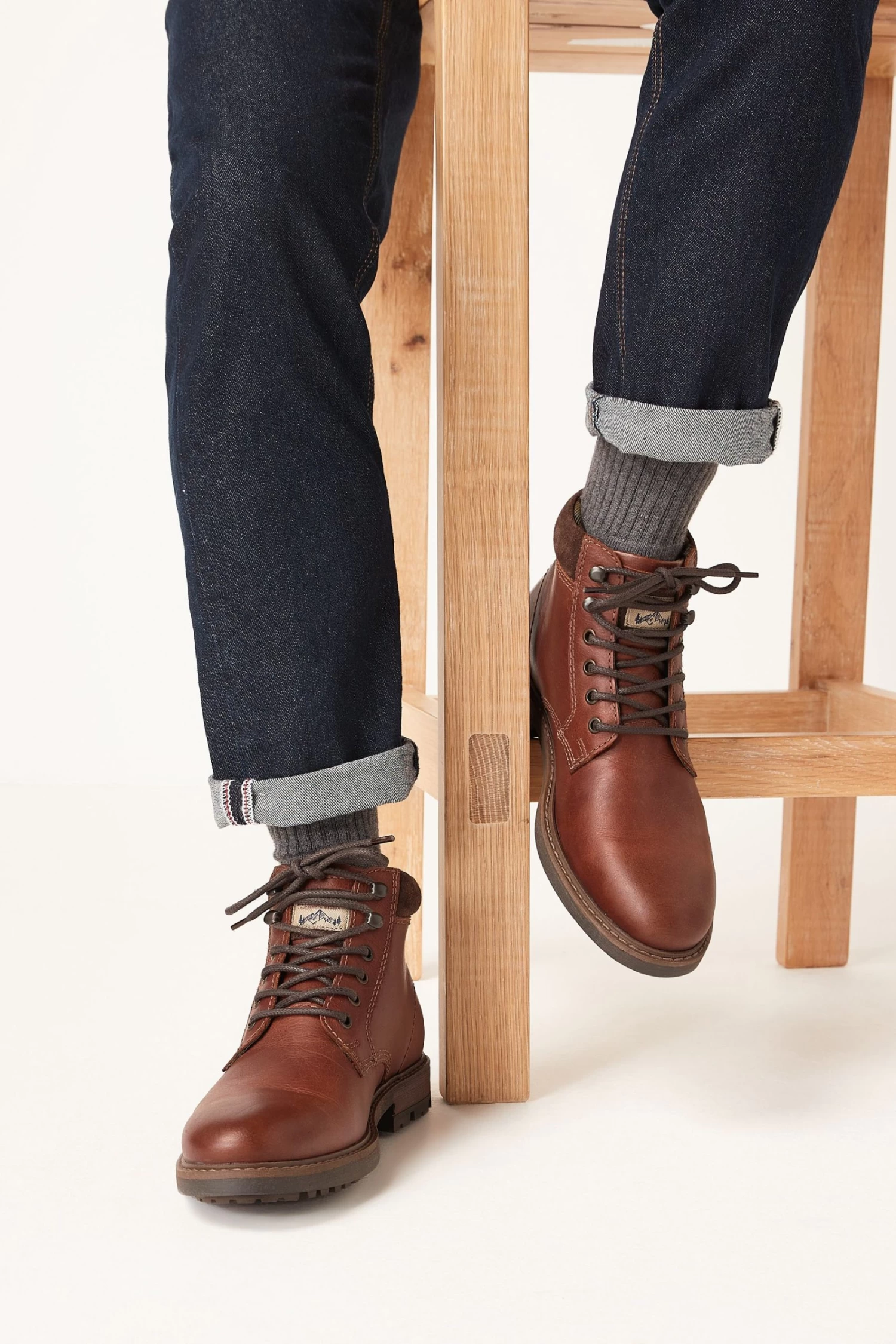 Next Dark Tan Brown Leather Cleated Mid Boots 3 Next Dark Tan Brown Leather Cleated Mid Boots