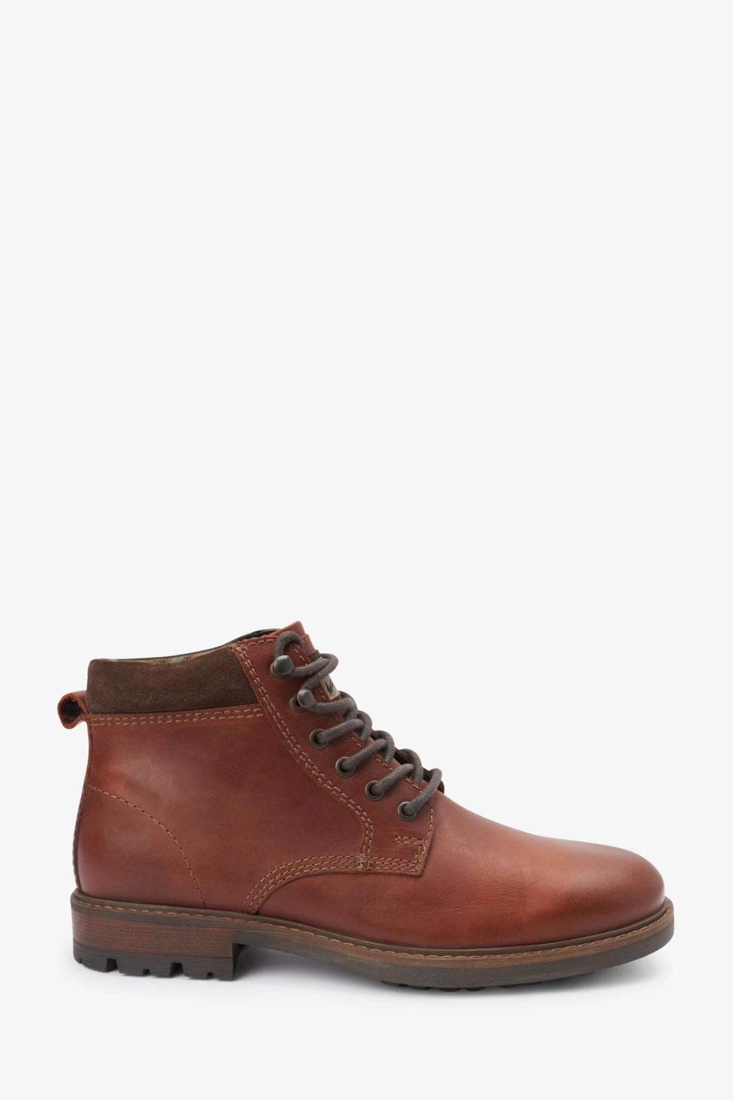 Next Dark Tan Brown Leather Cleated Mid Boots 4 Next Dark Tan Brown Leather Cleated Mid Boots - Image 2