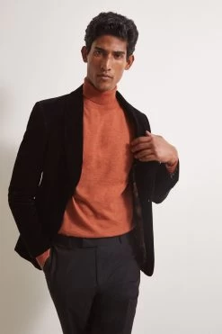 MOSS Black Slim Fit Velvet Suit: Jacket