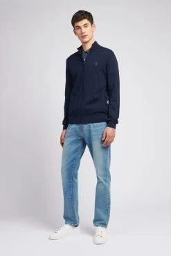 U.S. Polo Assn. Mens Blue Cotton Full Zip Knit Cardigan -Fashion Men Shop C04003s3