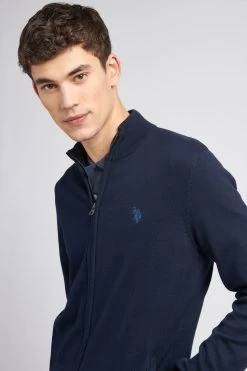 U.S. Polo Assn. Mens Blue Cotton Full Zip Knit Cardigan -Fashion Men Shop C04003s4