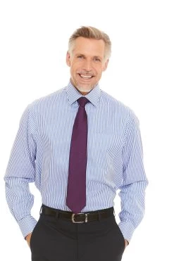 Savile Row Blue Stripe Classic Fit NoIron Single Cuff Shirt