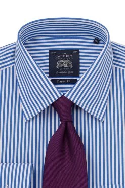 Savile Row Blue Stripe Classic Fit NoIron Single Cuff Shirt -Fashion Men Shop C27360s4