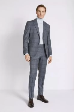 MOSS X Barberis Tailored Fit Blue Check Suit: Jacket -Fashion Men Shop C29 856s3