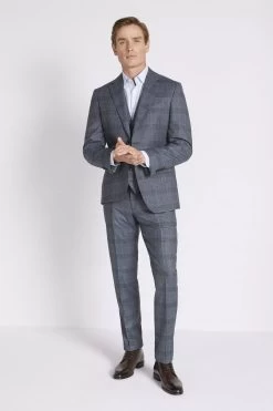 MOSS X Barberis Tailored Fit Blue Check Suit: Jacket -Fashion Men Shop C29 856s4