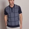 Next Navy Blue Check Knitted Polo Shirt -Fashion Men Shop C42 063s