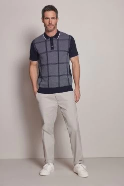 Next Navy Blue Check Knitted Polo Shirt -Fashion Men Shop C42 063s2