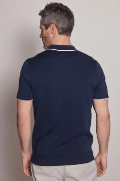 Next Navy Blue Check Knitted Polo Shirt -Fashion Men Shop C42 063s3