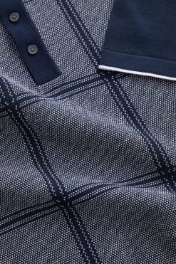 Next Navy Blue Check Knitted Polo Shirt -Fashion Men Shop C42 063s6