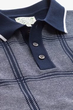 Next Navy Blue Check Knitted Polo Shirt -Fashion Men Shop C42 063s7