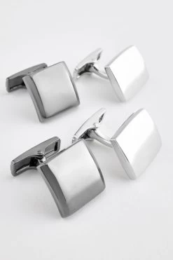 Next Silver Tone/Gunmetal Double Cufflink Set -Fashion Men Shop C42658s2