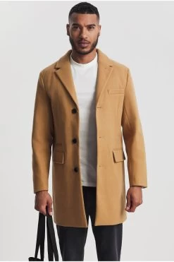Jacamo Brown Camel Faux Wool Overcoat
