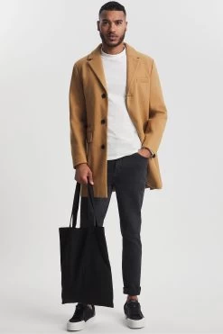 Jacamo Brown Camel Faux Wool Overcoat -Fashion Men Shop C51539s3