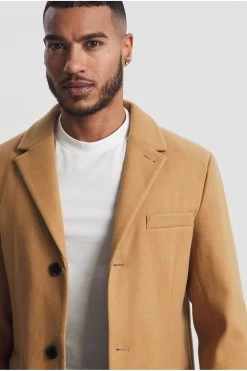 Jacamo Brown Camel Faux Wool Overcoat -Fashion Men Shop C51539s4