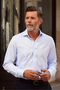 Savile Row Co Sky Blue Twill Slim Fit Double Cuff Shirt