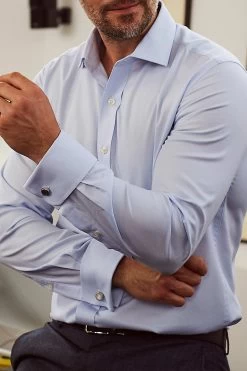 Savile Row Co Sky Blue Twill Slim Fit Double Cuff Shirt 10 Savile Row Co Sky Blue Twill Slim Fit Double Cuff Shirt -Fashion Men Shop C62800s3