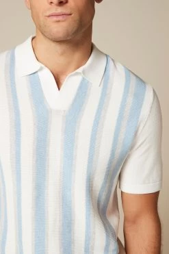 Next Green/White Short Sleeve Vertical Stripe Knitted Polo Shirt
