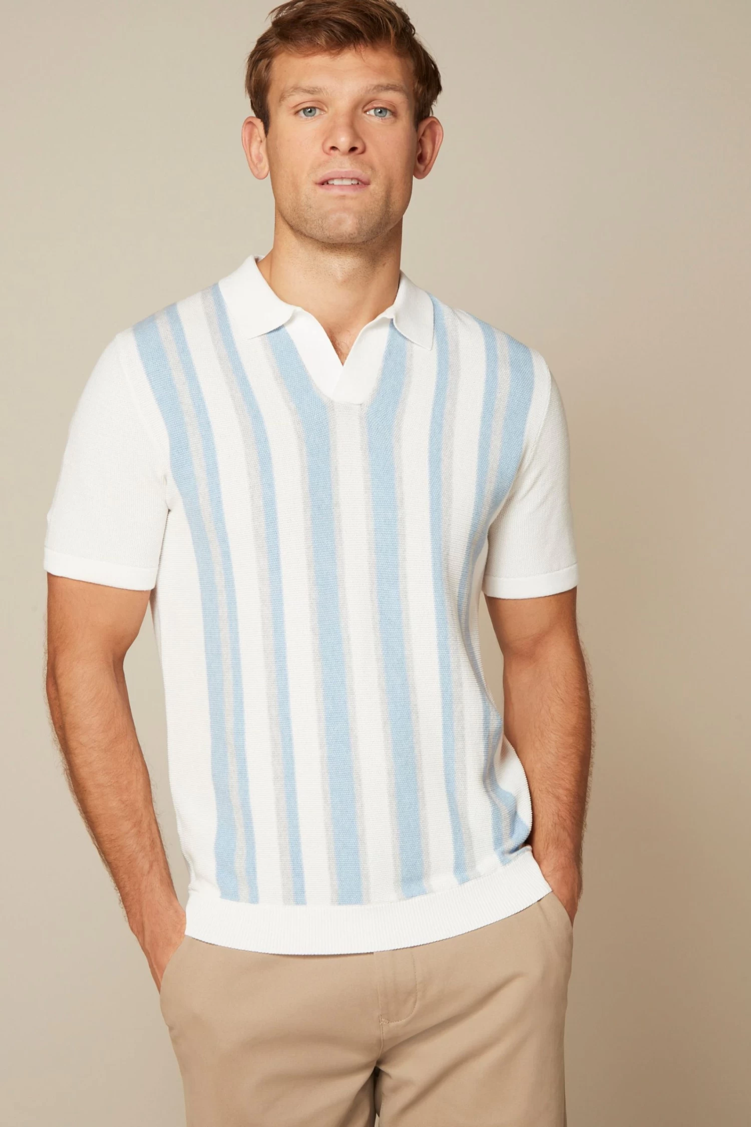 Next Green/White Short Sleeve Vertical Stripe Knitted Polo Shirt 5 Next Green/White Short Sleeve Vertical Stripe Knitted Polo Shirt - Image 3