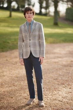 Next Neutral Check Slim Fit Italian Fabric Wool Rich Blazer -Fashion Men Shop C66 743s2